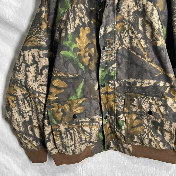 Vintage Jerzees Outdoors Jacket Men L Big Wood Camo Hooded Bomber Quilt Lined